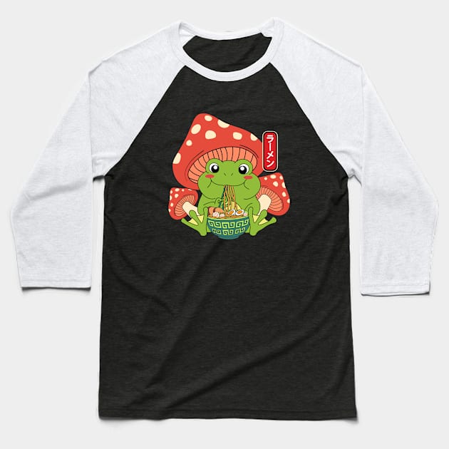 Frog Eating Ramen Noodles Mushroom Baseball T-Shirt by nhatartist